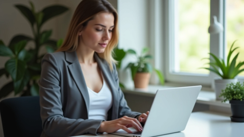 Žena pracující na notebooku s grafem nákupů a ikonami produktů na obrazovce